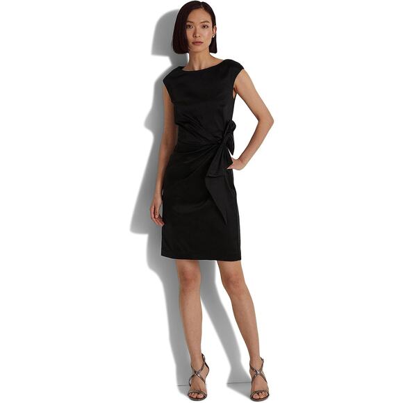 Lauren Ralph Lauren Women Black Tie-Waist Charmeuse Party Cocktail Dress Size 4 - Picture 1 of 6